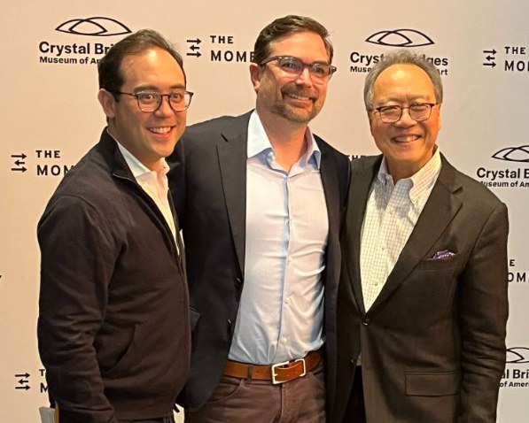Lance DiLorio with Nicholas Ma and Yo-Yo Ma at the American Revival gathering at Crystal Bridges Museum, Bentonville